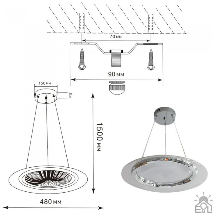 Люстра LED ALMAZ 120W 8S ON/OFF 520x520x75-WHITE/BLACK-220-IP20 (10558) ESLLSE	