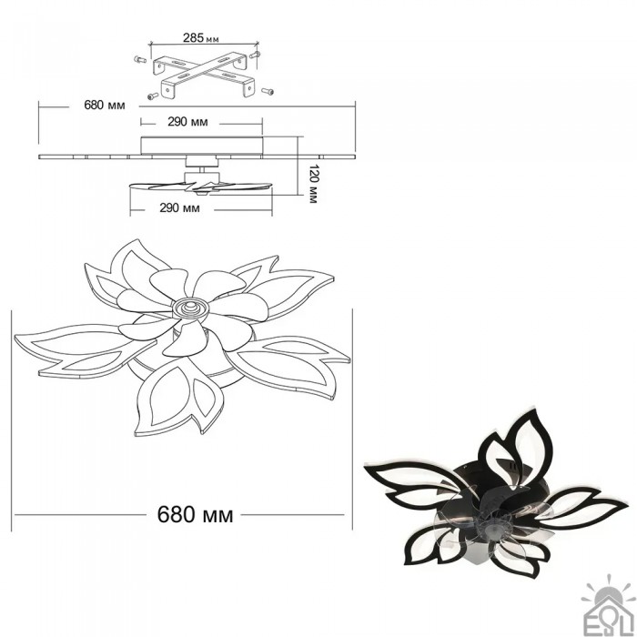 Люстра LED ALMAZ 120W 8S ON/OFF 520x520x75-WHITE/BLACK-220-IP20 (10558) ESLLSE	