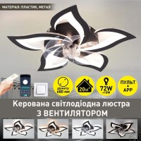 Люстра LED з вентилятором FAN ELLA 72W+18W 5F APP-680×120-BLACK/WHITE-220-IP20(10581) ESLLSE																															