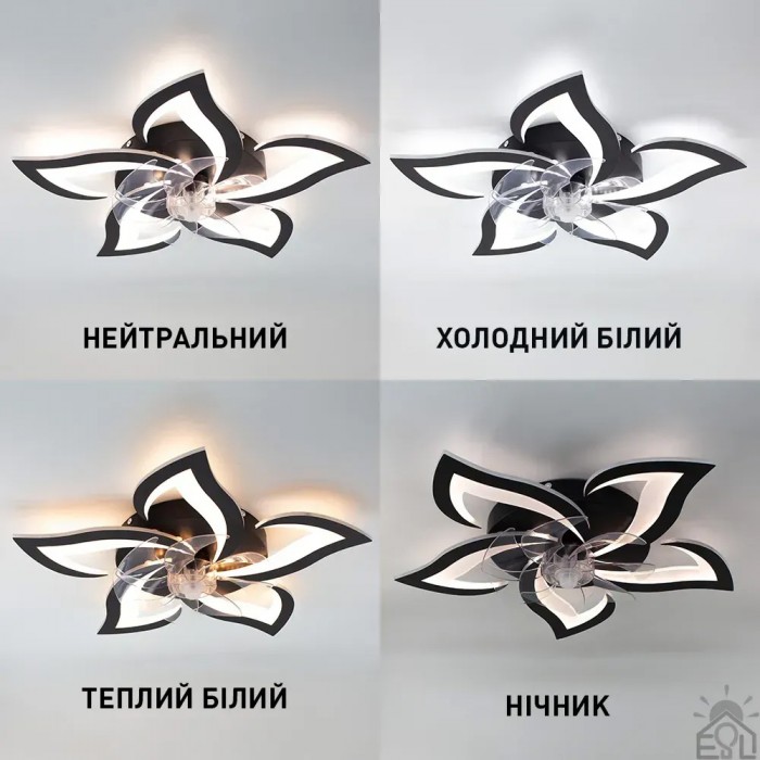 Люстра LED з вентилятором FAN ELLA 72W+18W 5F APP-680×120-BLACK/WHITE-220-IP20(10581) ESLLSE		