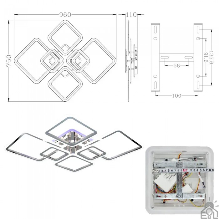 Люстра LED OVAL RGB 120W 7S-SMART-960x750x110-CHROME-220-IP20 (10516) ESLLSE			