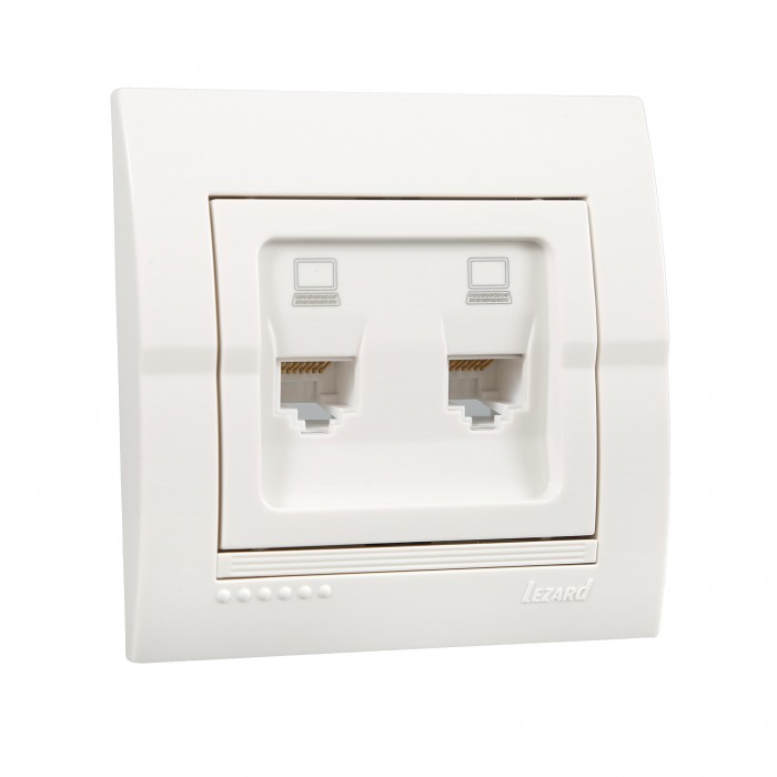 Розетка біла комп'ютерна 2-а RJ45 5 категорія LEZARD DERIY 702-0202-141