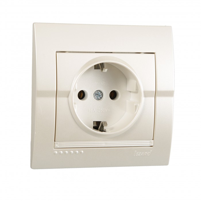 Розетка перлинно-білий металік з заземленням   DERIY Lezard 702-3030-122B