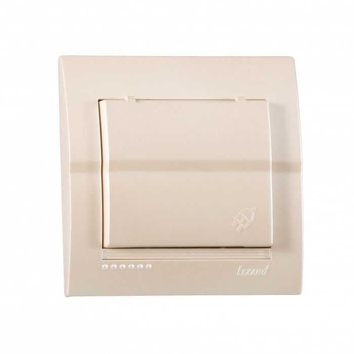 Розетка перлинно-білий металік з заземленням та  кришкою  DERIY Lezard 702-3030-123B