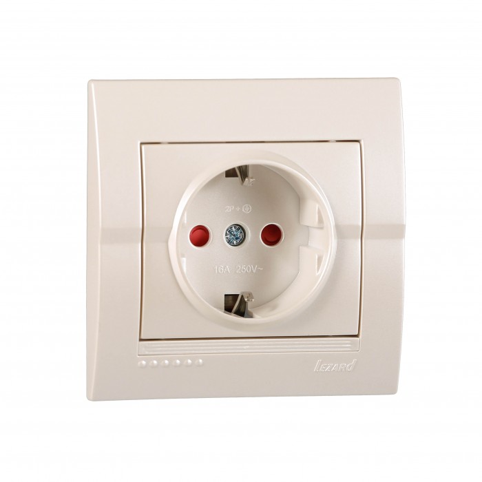 Розетка перлинно-білий металік з заземленням та захистом від дітей  DERIY Lezard 702-3030-124B