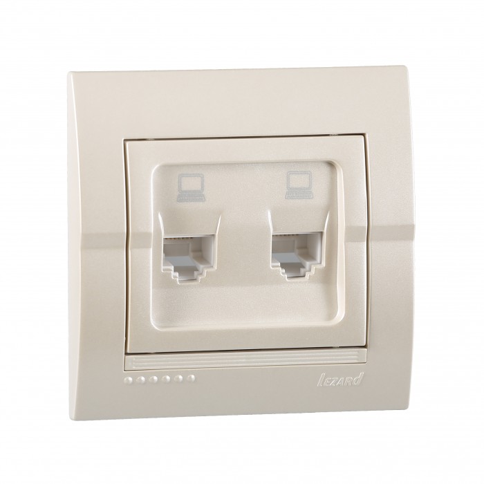 Розетка перлинно-білий металік комп'ютерна rj45 2-х містна   DERIY Lezard 702-3030-141